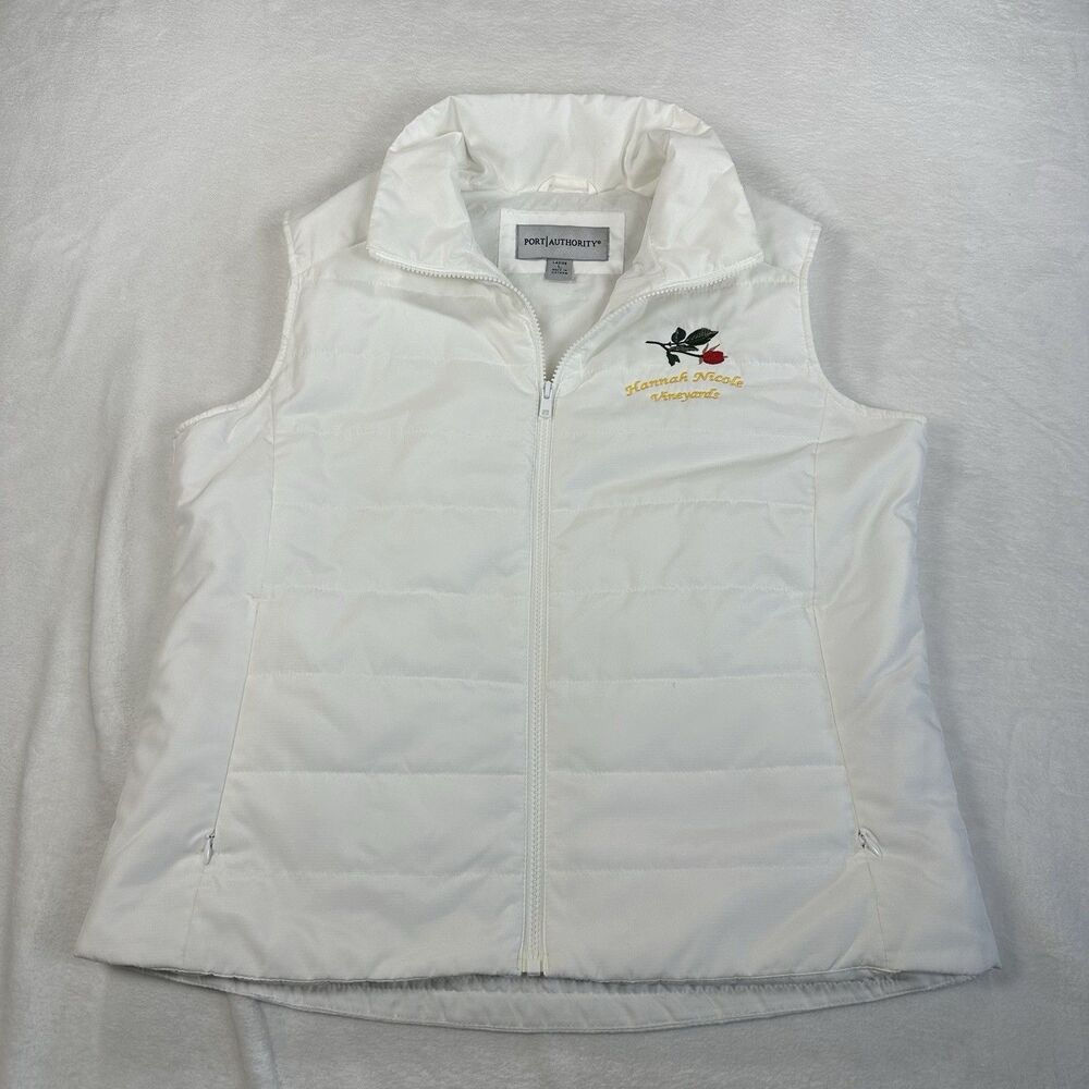 Port Authority Womens White Puffer Vest Large Full Zip Hannah Nicole‎ Vineyards